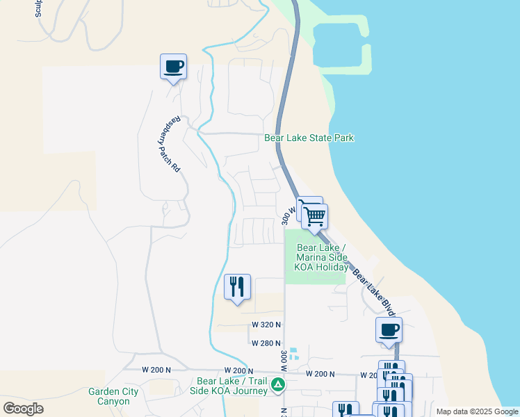map of restaurants, bars, coffee shops, grocery stores, and more near 634 North Lake Sight Drive in Garden City