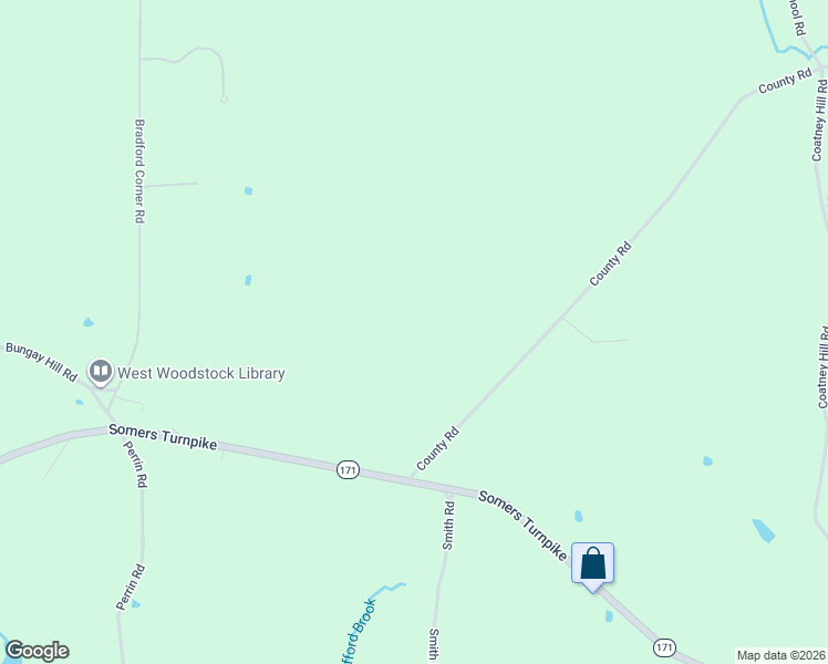map of restaurants, bars, coffee shops, grocery stores, and more near 8 County Road in Woodstock