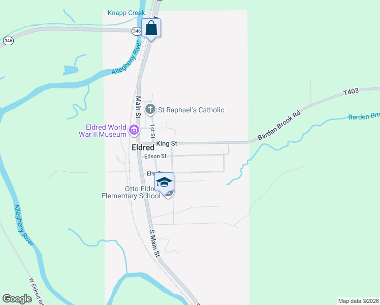 map of restaurants, bars, coffee shops, grocery stores, and more near 28-58 King Street in Eldred