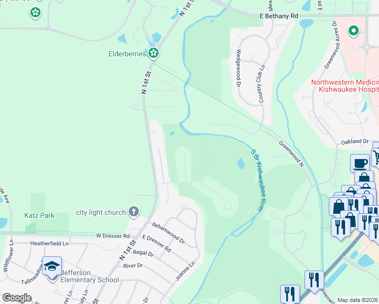 map of restaurants, bars, coffee shops, grocery stores, and more near 16 Cari Court in DeKalb