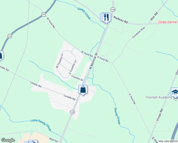 map of restaurants, bars, coffee shops, grocery stores, and more near 2971 North Monroe Street in Monroe