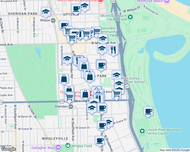 map of restaurants, bars, coffee shops, grocery stores, and more near in Chicago