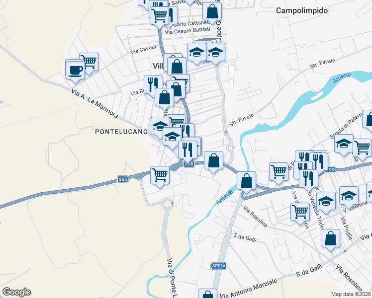 map of restaurants, bars, coffee shops, grocery stores, and more near 26 Via Maremmana Inferiore in Villanova