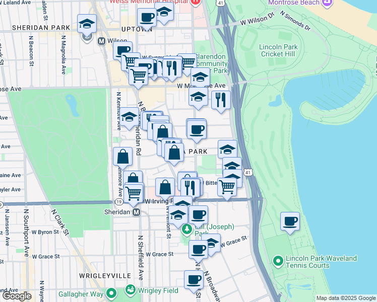 map of restaurants, bars, coffee shops, grocery stores, and more near in Chicago