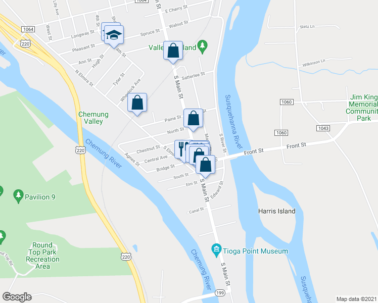 map of restaurants, bars, coffee shops, grocery stores, and more near 105 Central Avenue in Athens