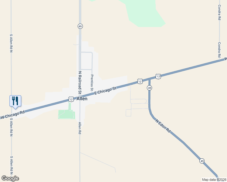 map of restaurants, bars, coffee shops, grocery stores, and more near 225 East Chicago Road in Allen