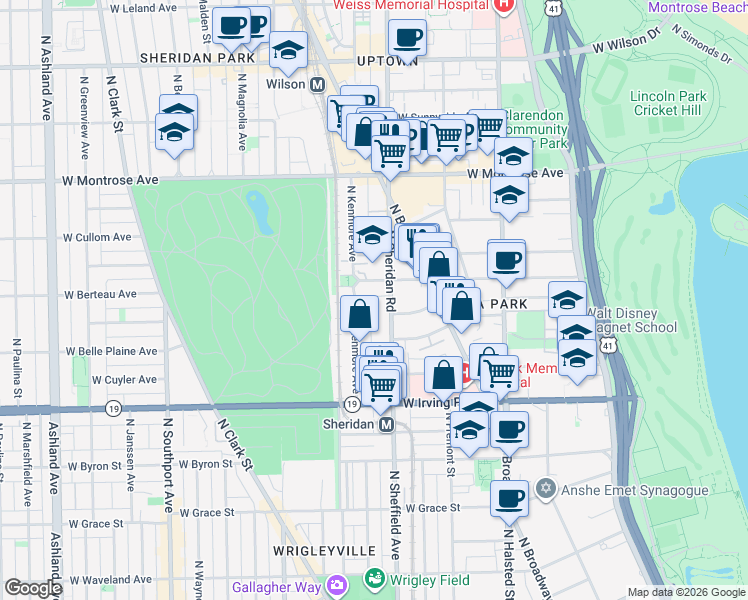 map of restaurants, bars, coffee shops, grocery stores, and more near in Chicago
