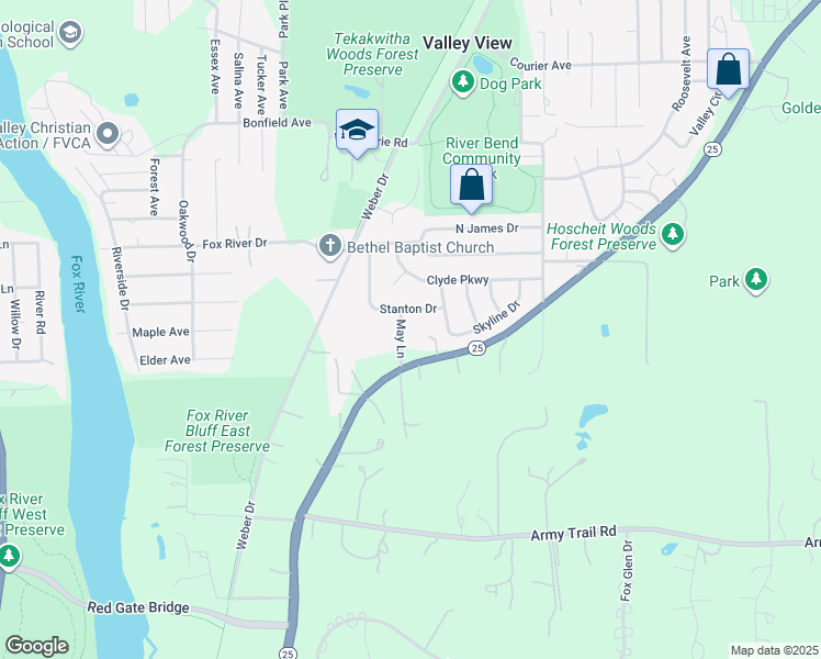 map of restaurants, bars, coffee shops, grocery stores, and more near 34W939 Stanton Drive in St. Charles