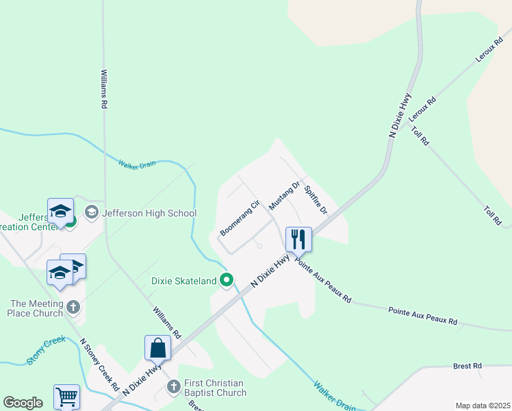 map of restaurants, bars, coffee shops, grocery stores, and more near 5386 Boomerang Circle in Monroe County
