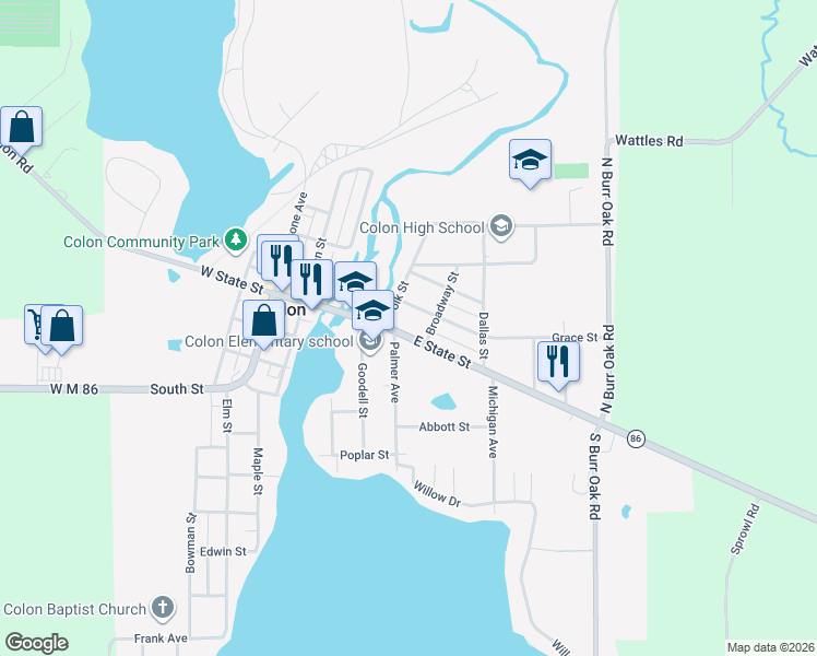 map of restaurants, bars, coffee shops, grocery stores, and more near 403 East State Street in Colon