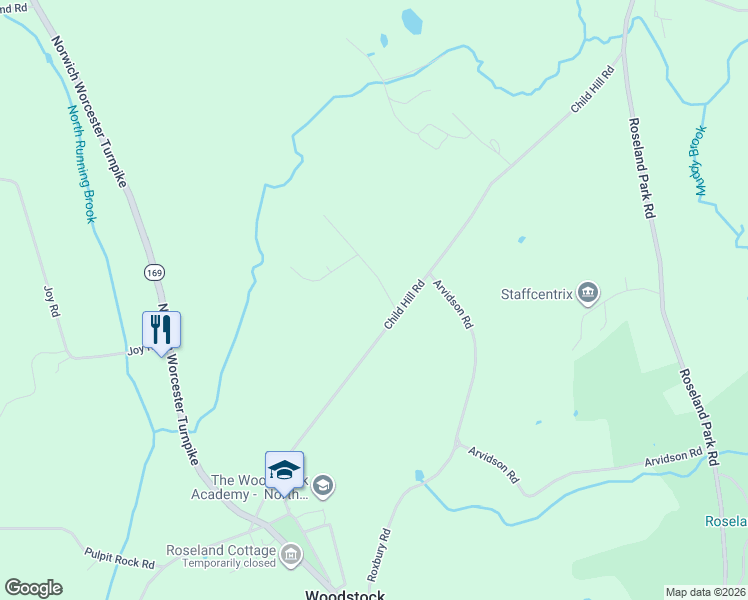 map of restaurants, bars, coffee shops, grocery stores, and more near 12 Sunrise Drive in Woodstock