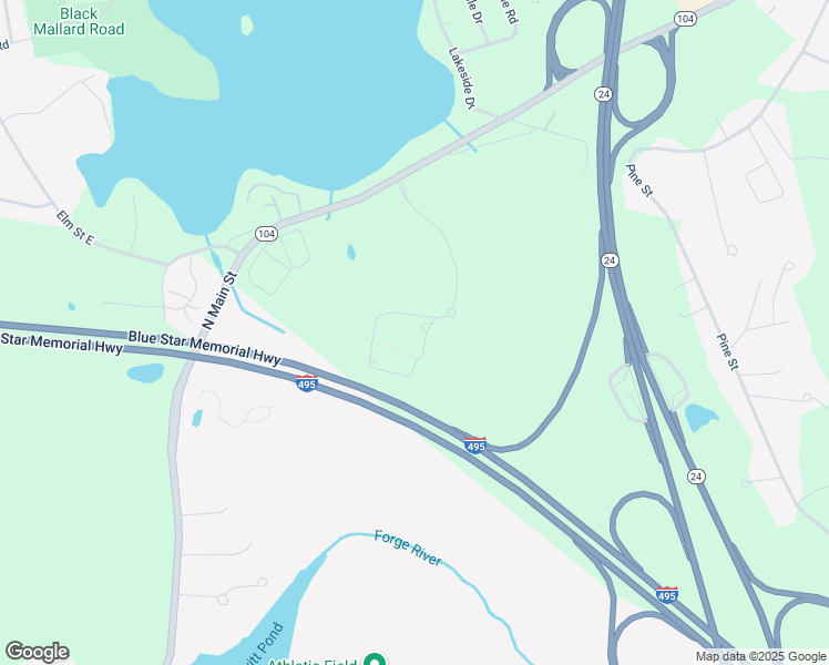 map of restaurants, bars, coffee shops, grocery stores, and more near 104 Lakeshore Center in Bridgewater