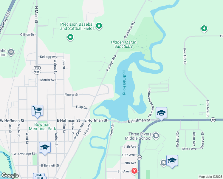 map of restaurants, bars, coffee shops, grocery stores, and more near 1027 Azaleamum Drive in Three Rivers