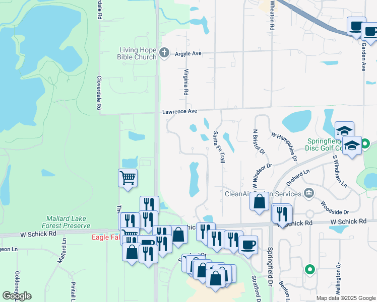 map of restaurants, bars, coffee shops, grocery stores, and more near 117 Saranac Court in Bloomingdale