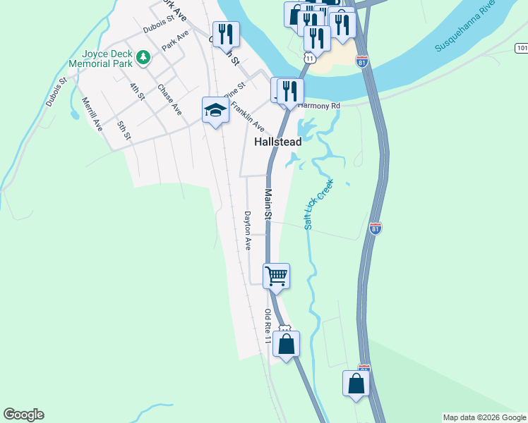map of restaurants, bars, coffee shops, grocery stores, and more near 401 Main Street in Hallstead