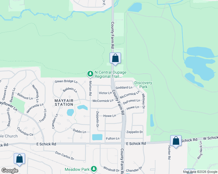 map of restaurants, bars, coffee shops, grocery stores, and more near 1875 Eastman Lane in Hanover Park