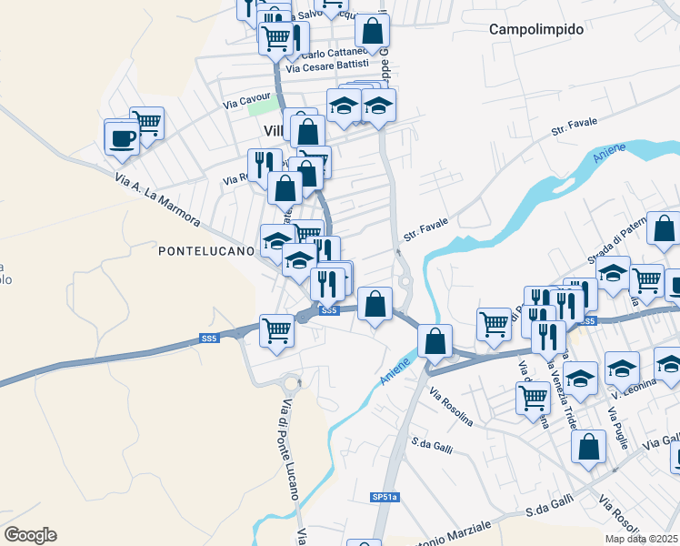 map of restaurants, bars, coffee shops, grocery stores, and more near 18 Via Giovanni Bovio in Villanova
