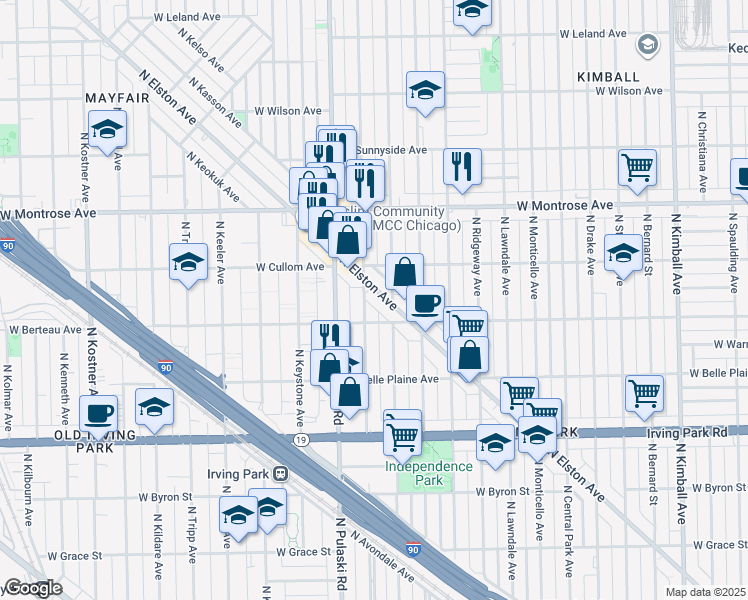 map of restaurants, bars, coffee shops, grocery stores, and more near 4244 N Elston Ave in Chicago