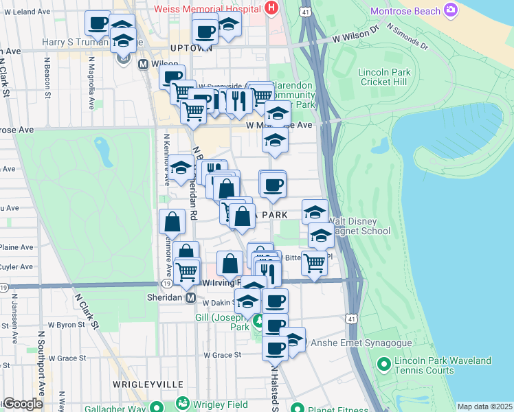 map of restaurants, bars, coffee shops, grocery stores, and more near in Chicago