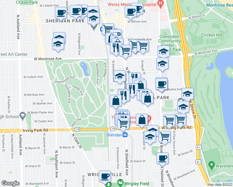 map of restaurants, bars, coffee shops, grocery stores, and more near in Chicago