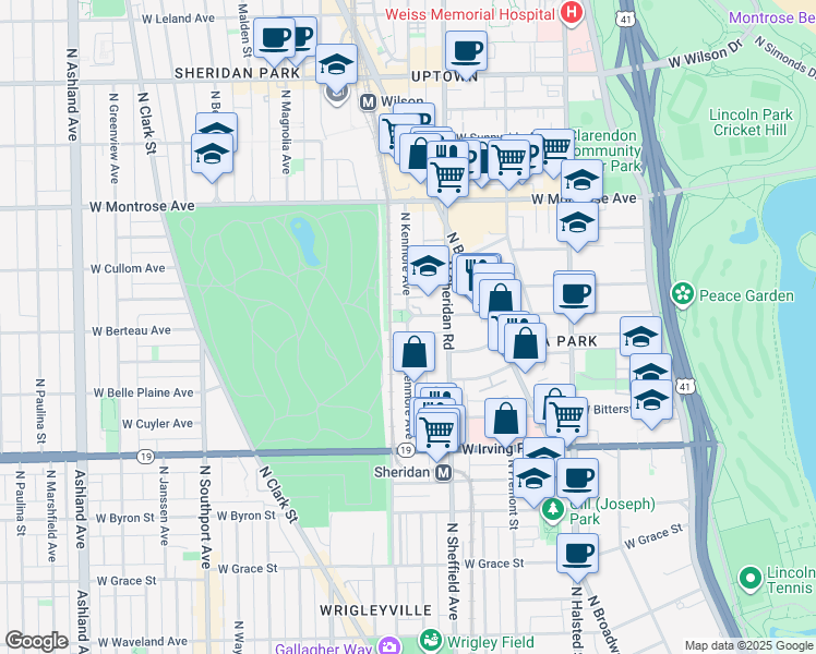 map of restaurants, bars, coffee shops, grocery stores, and more near in Chicago