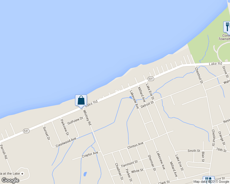 map of restaurants, bars, coffee shops, grocery stores, and more near 1 Basil Drive in Conneaut