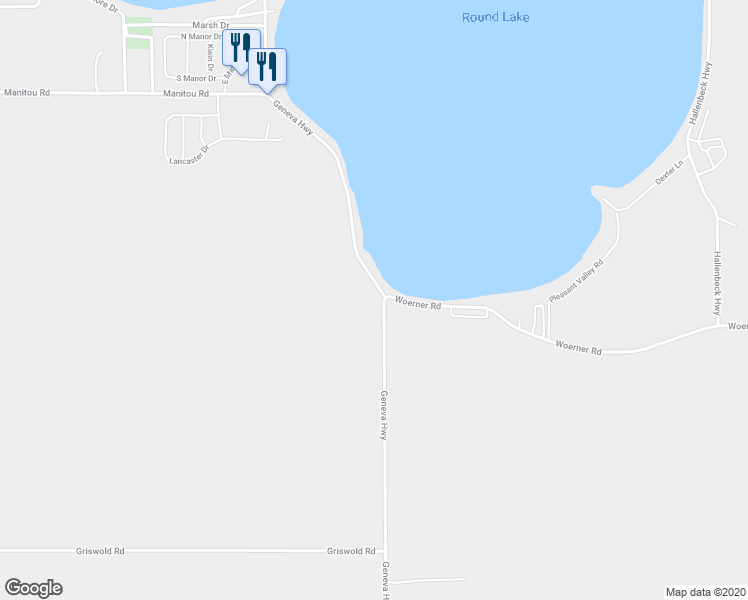 map of restaurants, bars, coffee shops, grocery stores, and more near 3591 Geneva Highway in Manitou Beach-Devils Lake