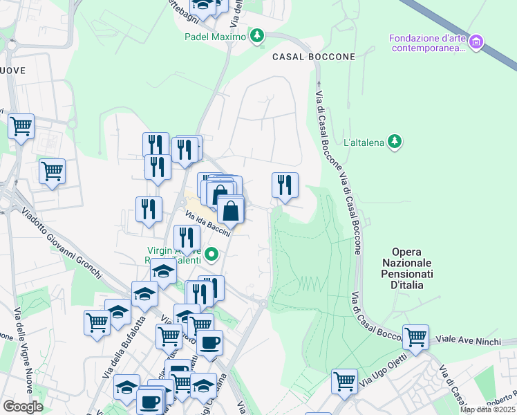 map of restaurants, bars, coffee shops, grocery stores, and more near 112-116 Via Dario Niccodemi in Roma