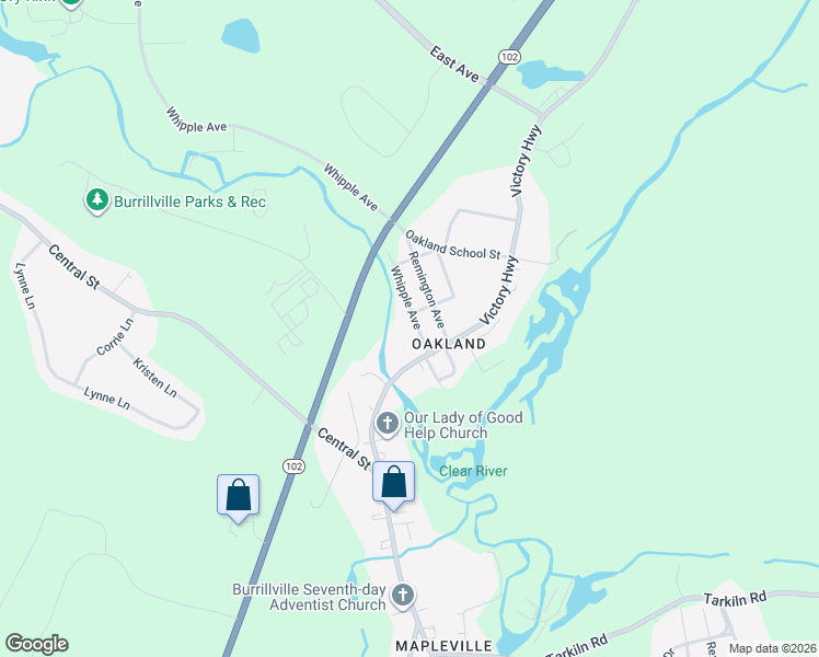map of restaurants, bars, coffee shops, grocery stores, and more near 655 Whipple Avenue in Burrillville