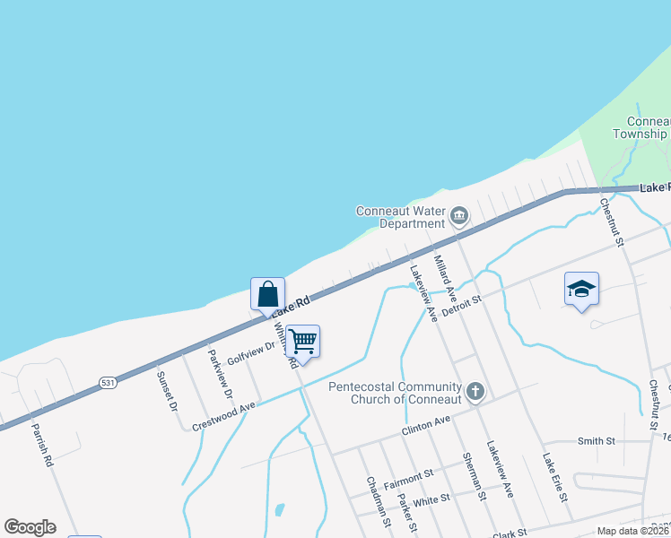 map of restaurants, bars, coffee shops, grocery stores, and more near 936 Lake Rd in Conneaut