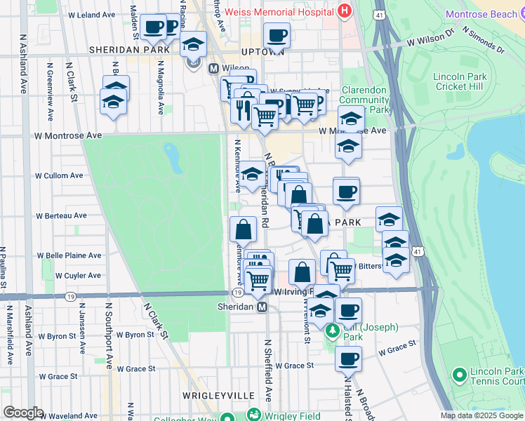 map of restaurants, bars, coffee shops, grocery stores, and more near in Chicago