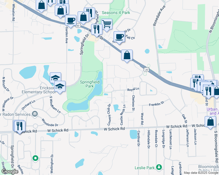map of restaurants, bars, coffee shops, grocery stores, and more near 1 Bloomingdale Place in Bloomingdale