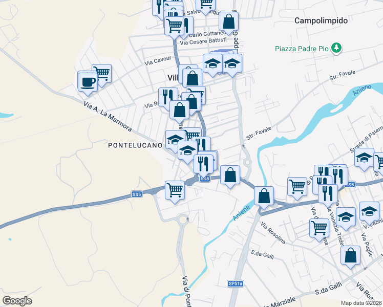 map of restaurants, bars, coffee shops, grocery stores, and more near 14 Via Ciro Menotti in Villanova