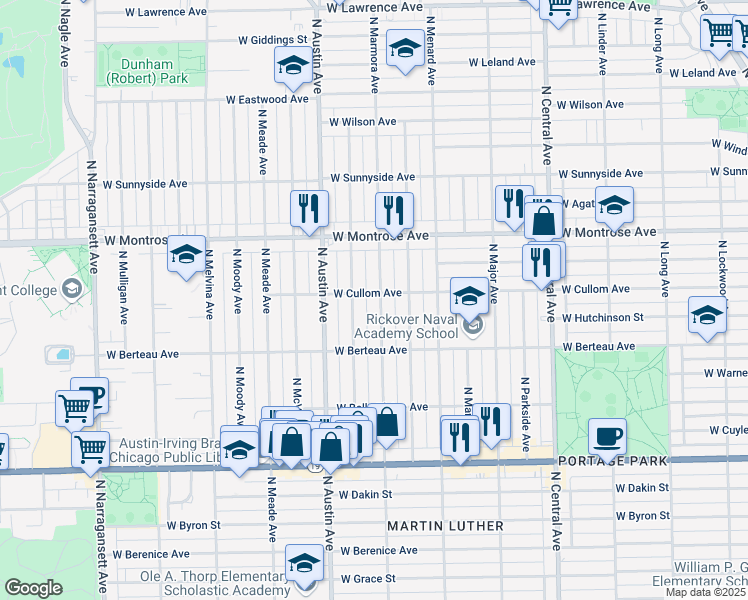 map of restaurants, bars, coffee shops, grocery stores, and more near 4254 North Marmora Avenue in Chicago