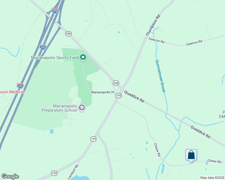map of restaurants, bars, coffee shops, grocery stores, and more near 26 Chase Road in Thompson