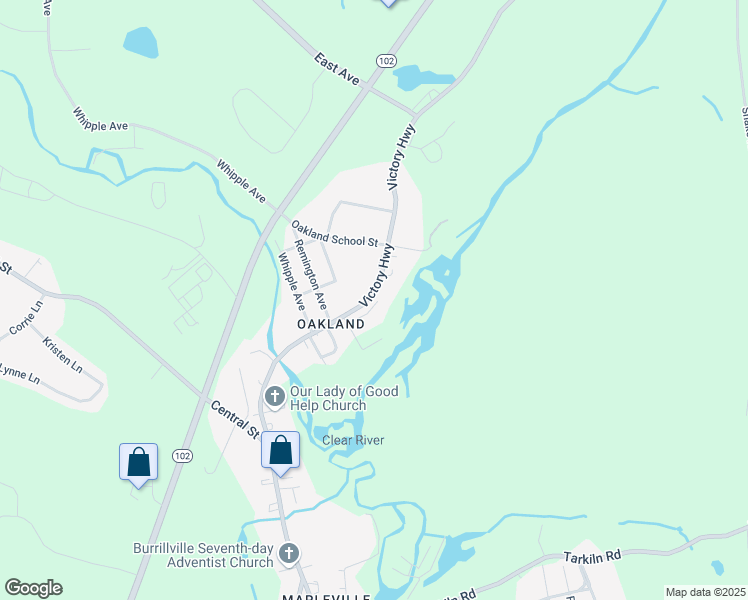 map of restaurants, bars, coffee shops, grocery stores, and more near 1235 Victory Highway in Burrillville