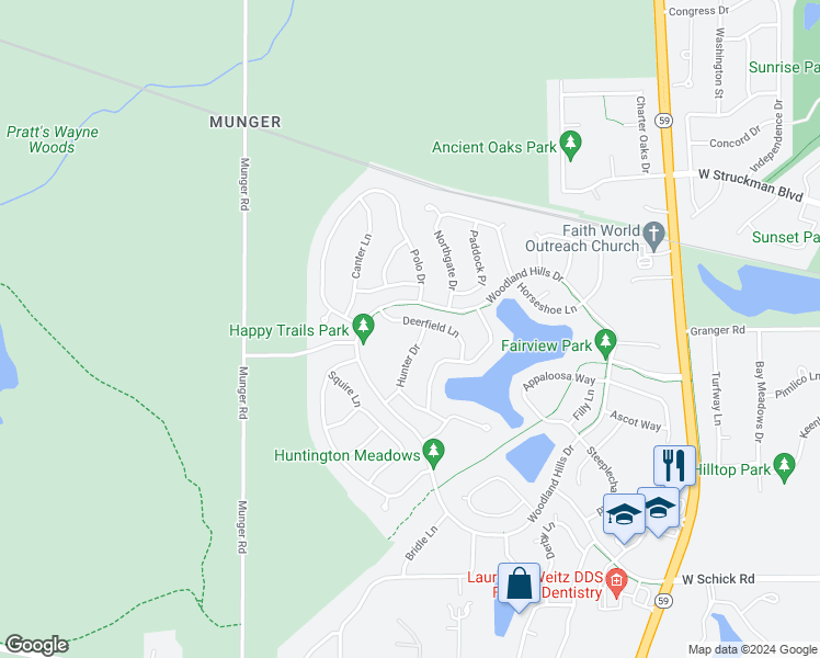 map of restaurants, bars, coffee shops, grocery stores, and more near 1339 Deerfield Lane in Bartlett