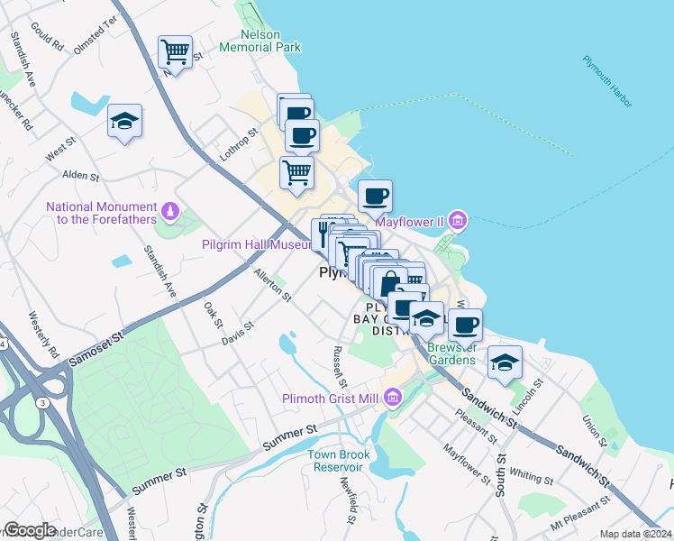 map of restaurants, bars, coffee shops, grocery stores, and more near in Plymouth