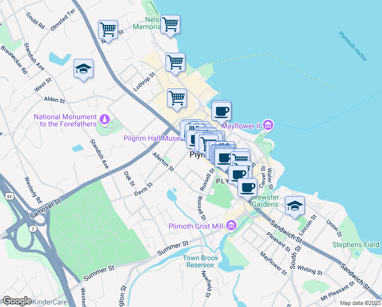 map of restaurants, bars, coffee shops, grocery stores, and more near in Plymouth