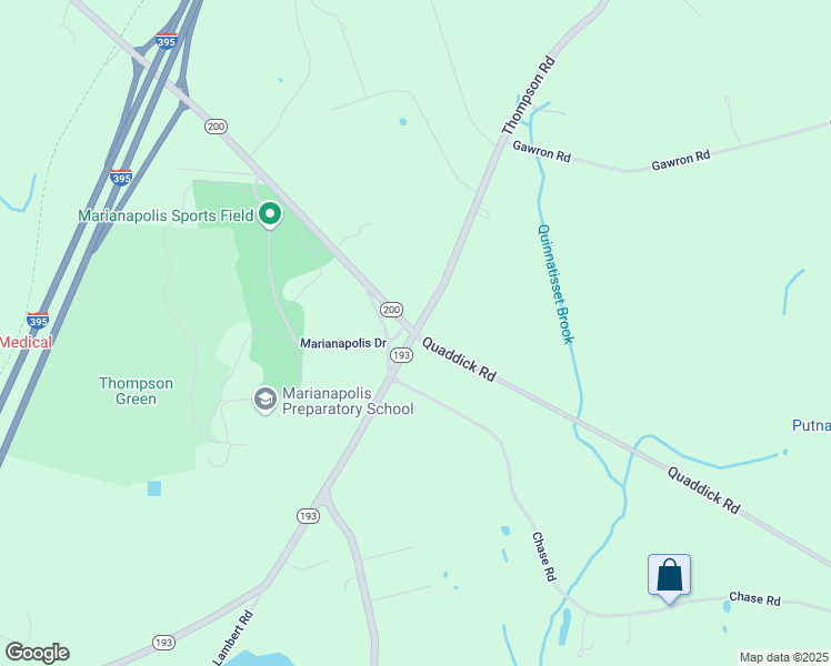 map of restaurants, bars, coffee shops, grocery stores, and more near 347 Thompson Road in Thompson