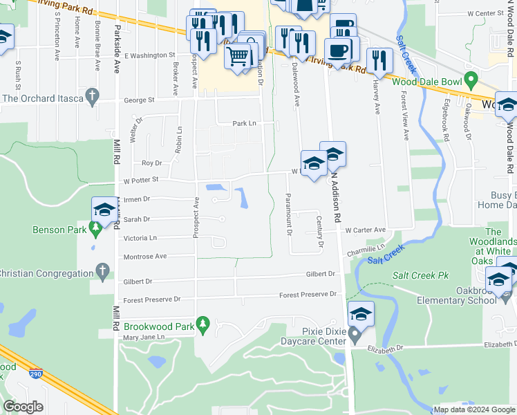 map of restaurants, bars, coffee shops, grocery stores, and more near 139 Juliann Drive in Wood Dale