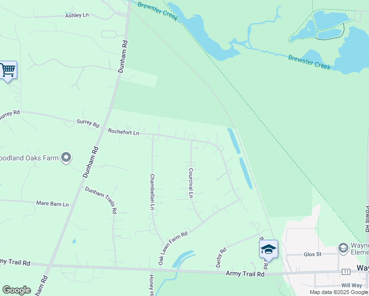 map of restaurants, bars, coffee shops, grocery stores, and more near 5N794 Courcival Lane in Wayne