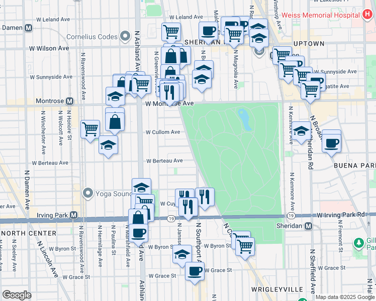 map of restaurants, bars, coffee shops, grocery stores, and more near in Chicago