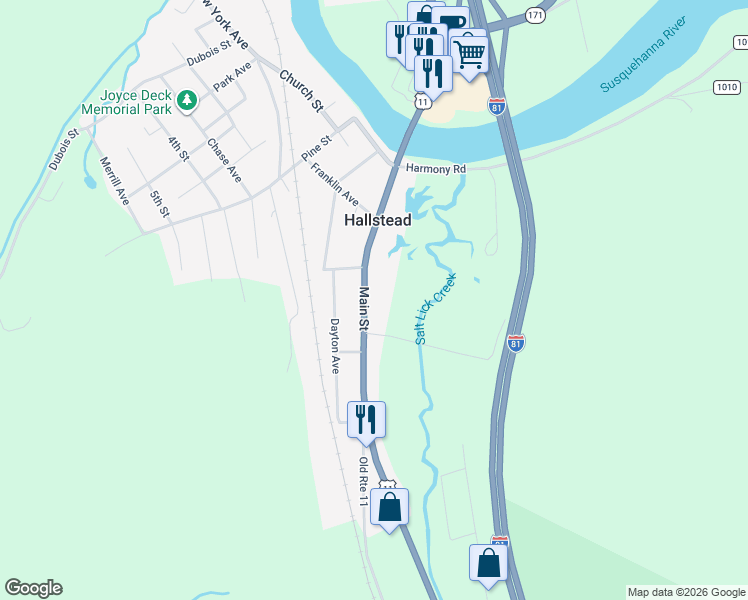map of restaurants, bars, coffee shops, grocery stores, and more near 401 Main Street in Hallstead