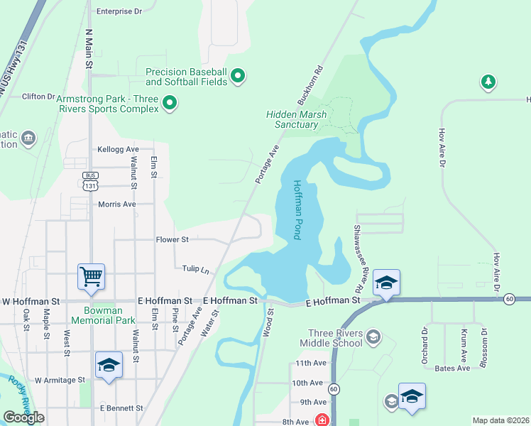 map of restaurants, bars, coffee shops, grocery stores, and more near 1027 Azaleamum Drive in Three Rivers