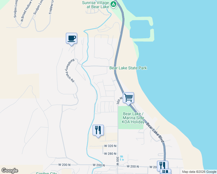 map of restaurants, bars, coffee shops, grocery stores, and more near 356 West Rendezvous Way in Garden City