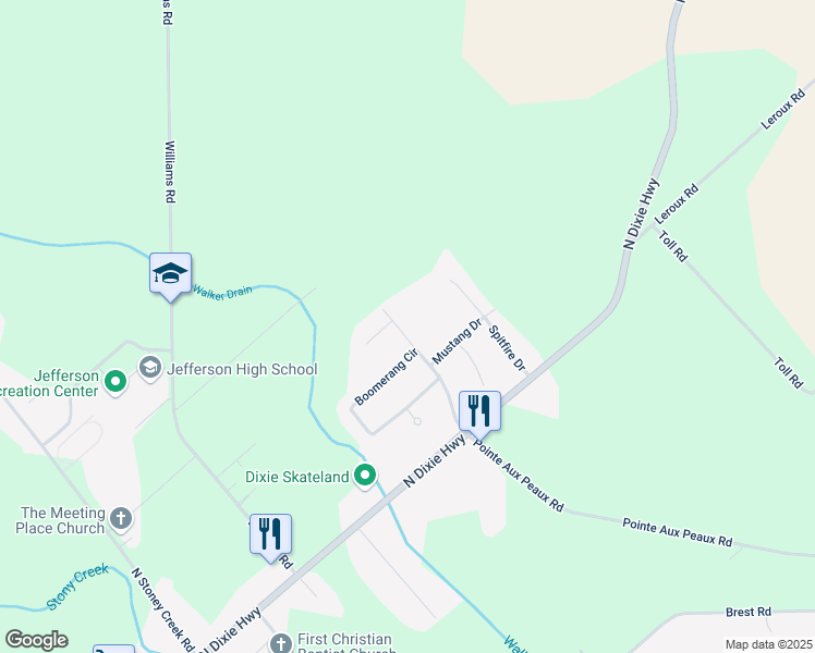 map of restaurants, bars, coffee shops, grocery stores, and more near 5386 Boomerang Circle in Monroe County