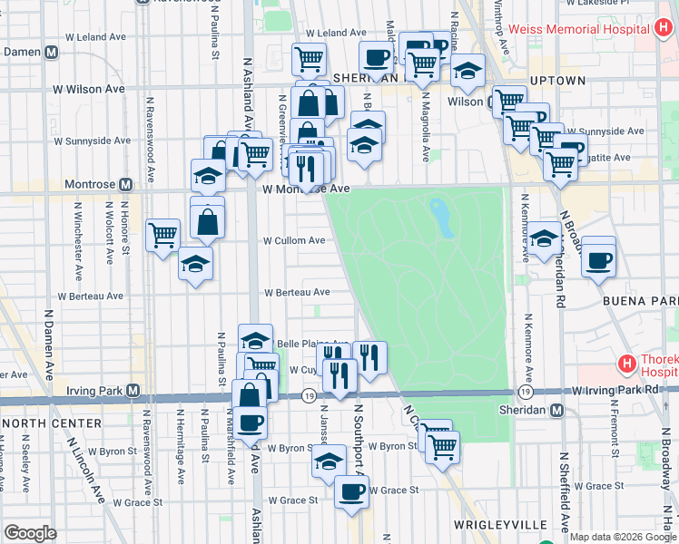 map of restaurants, bars, coffee shops, grocery stores, and more near 4224 North Clark Street in Chicago