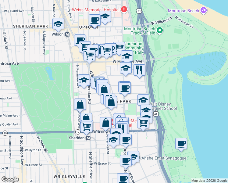 map of restaurants, bars, coffee shops, grocery stores, and more near in Chicago