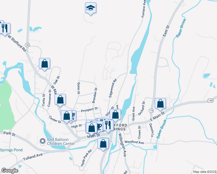 map of restaurants, bars, coffee shops, grocery stores, and more near 28 Edgewood Road in Stafford